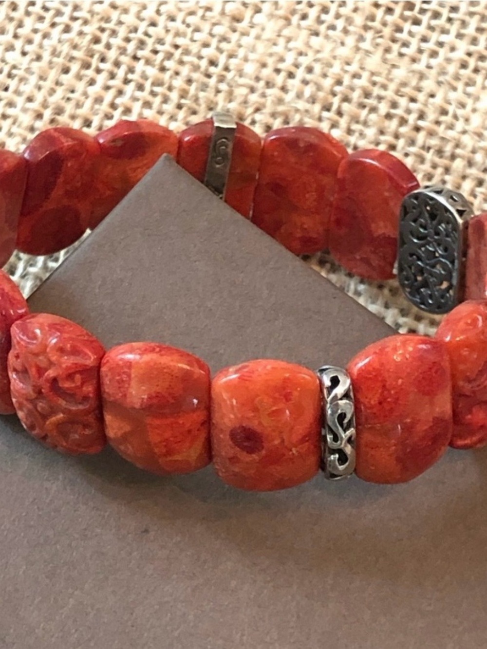 Rare Silpada Red Coral .925 Stretch Bead Bracelet